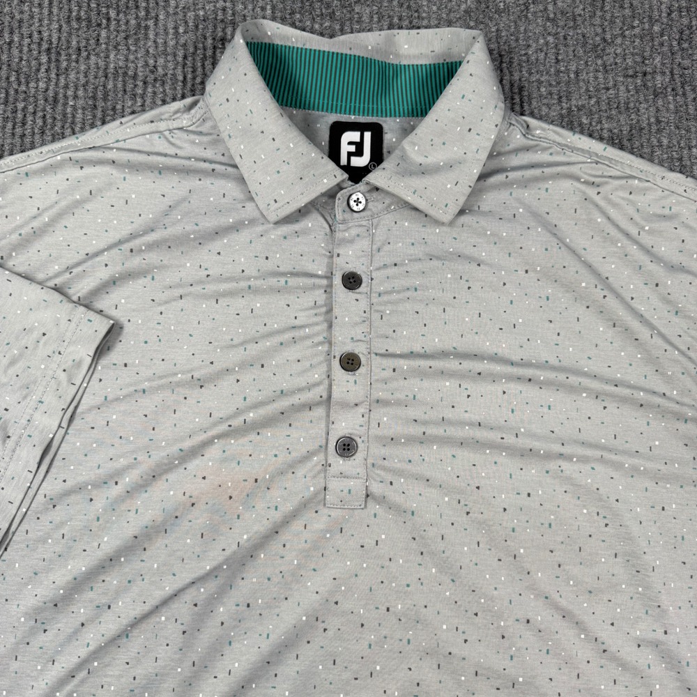 FootJoy Polo Shirt Men Large Gray Geometric Print Mountain Dell Golf Course